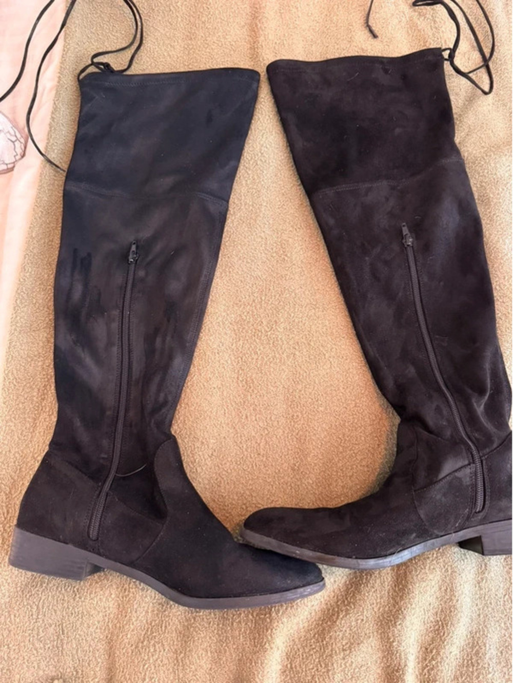 Faux Suede Over The Knee Tie Back Detail Boots